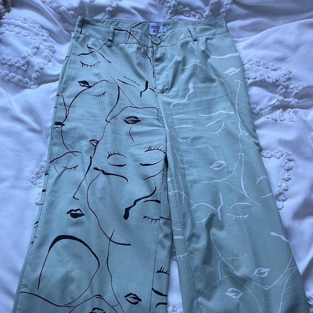 Princess Polly Art Pants in Sage Green Size 6 - Picture 2 of 2